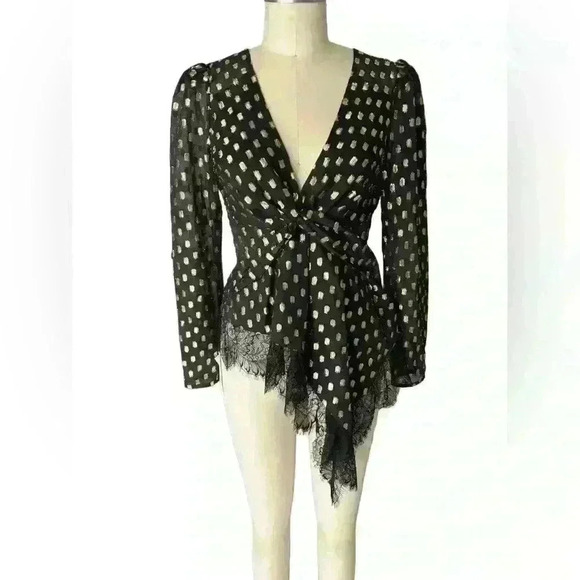 Self-Portrait Asymmetrical Hem Blouse, Size 4 - Picture 2 of 9